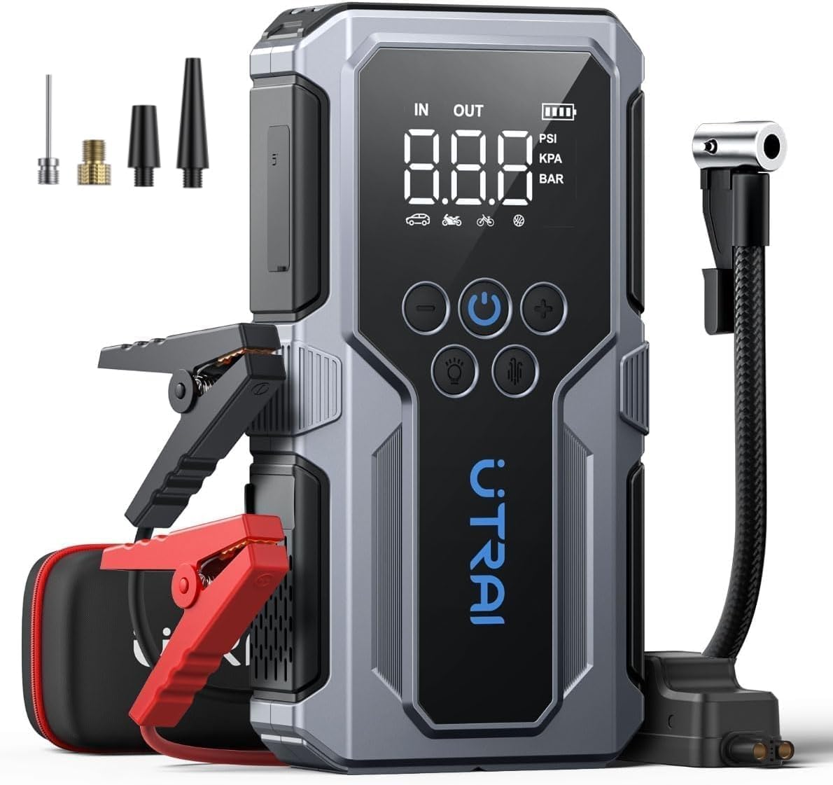 MG AutoTech Jump Starter with Air Compressor (1500A) – Emergency Battery Booster & Tire Inflator
